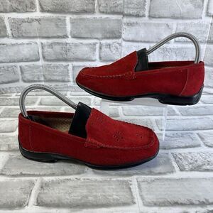 Valley Lane Women's Size 7 Red Suede Leather Perforated Moccasin Loafers Vintage